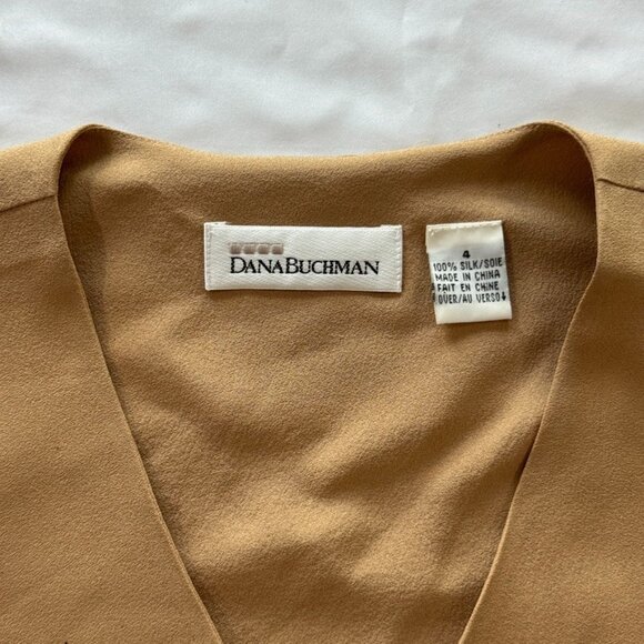 Dana Buchman 100% Silk Blouse Tan Camel Brown Dolman Sleeve Top - Picture 2 of 10